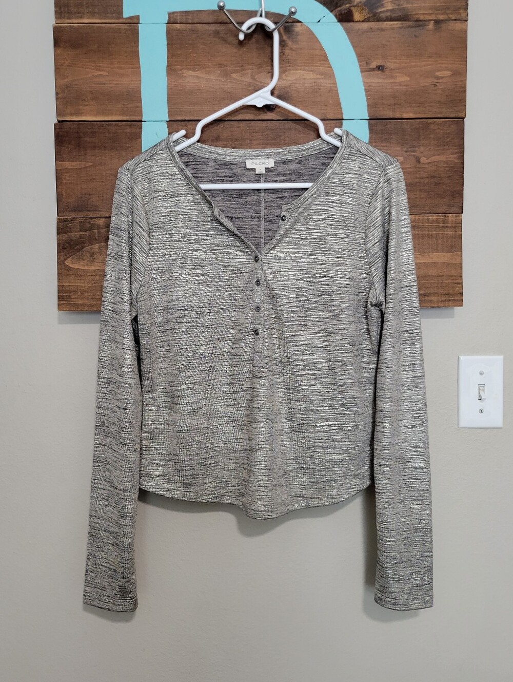 PILCRO By Anthropologie The Andie Ribbed Henley Shine Edition Size Medium